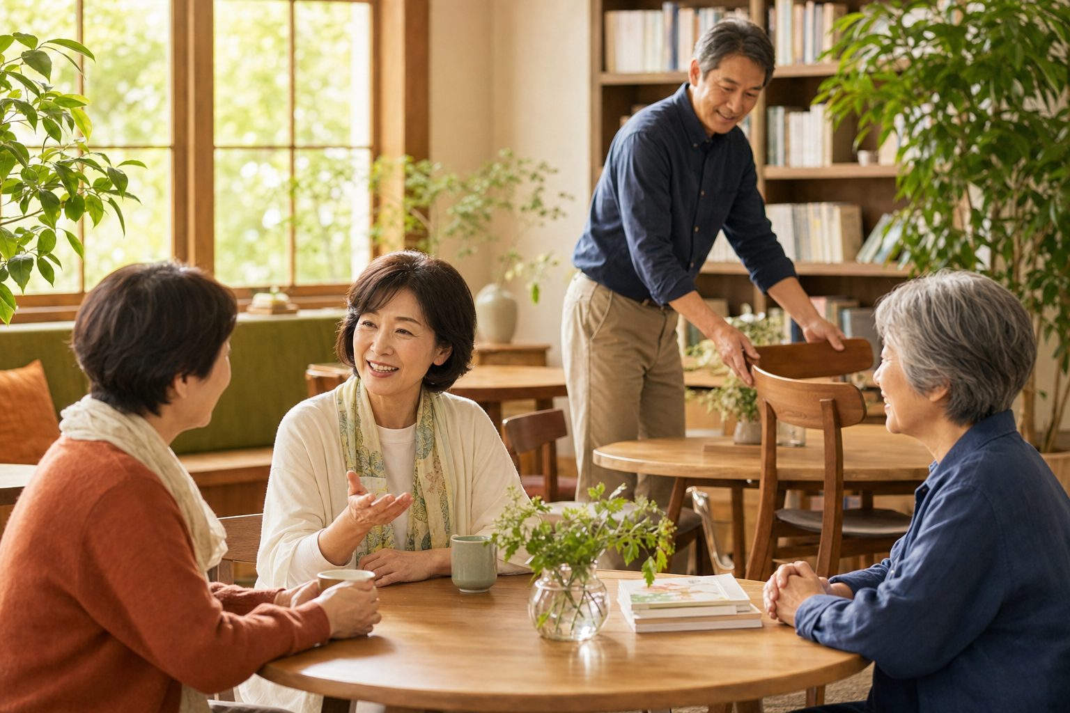 地域の場で新しいつながりを育てる50代夫婦のイラスト