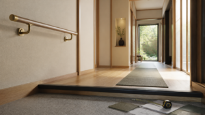 手すりと段差がある住まいの廊下