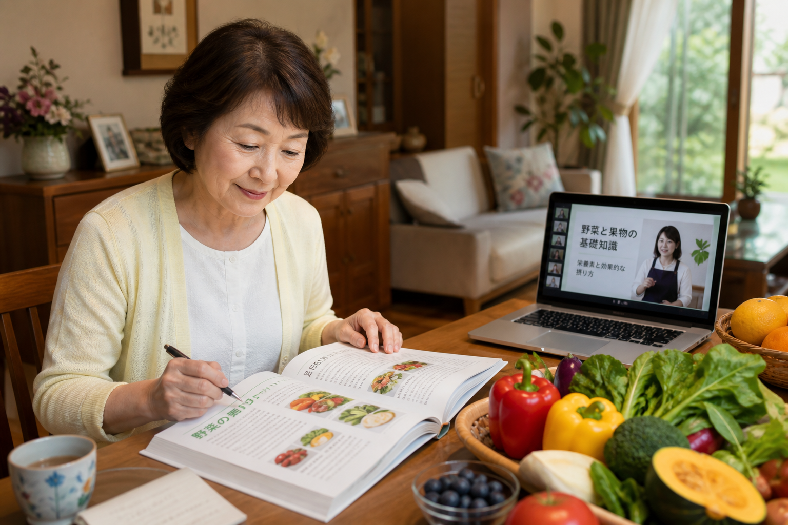 野菜ソムリエの教材とオンライン講座で学ぶ60代女性